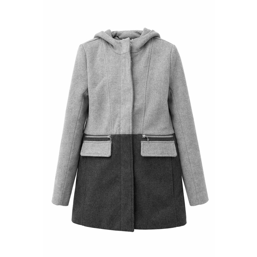 New York & Company Small Wool Blend Color Block Hooded Coat Gray Winter Jacket C - Picture 14 of 14